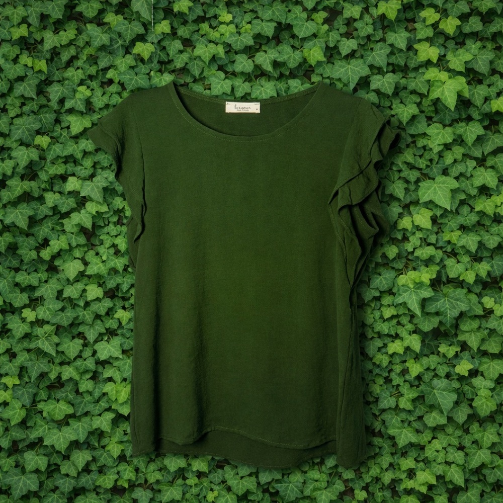 Les Amis Forest Green Ruffle Sleeve Top